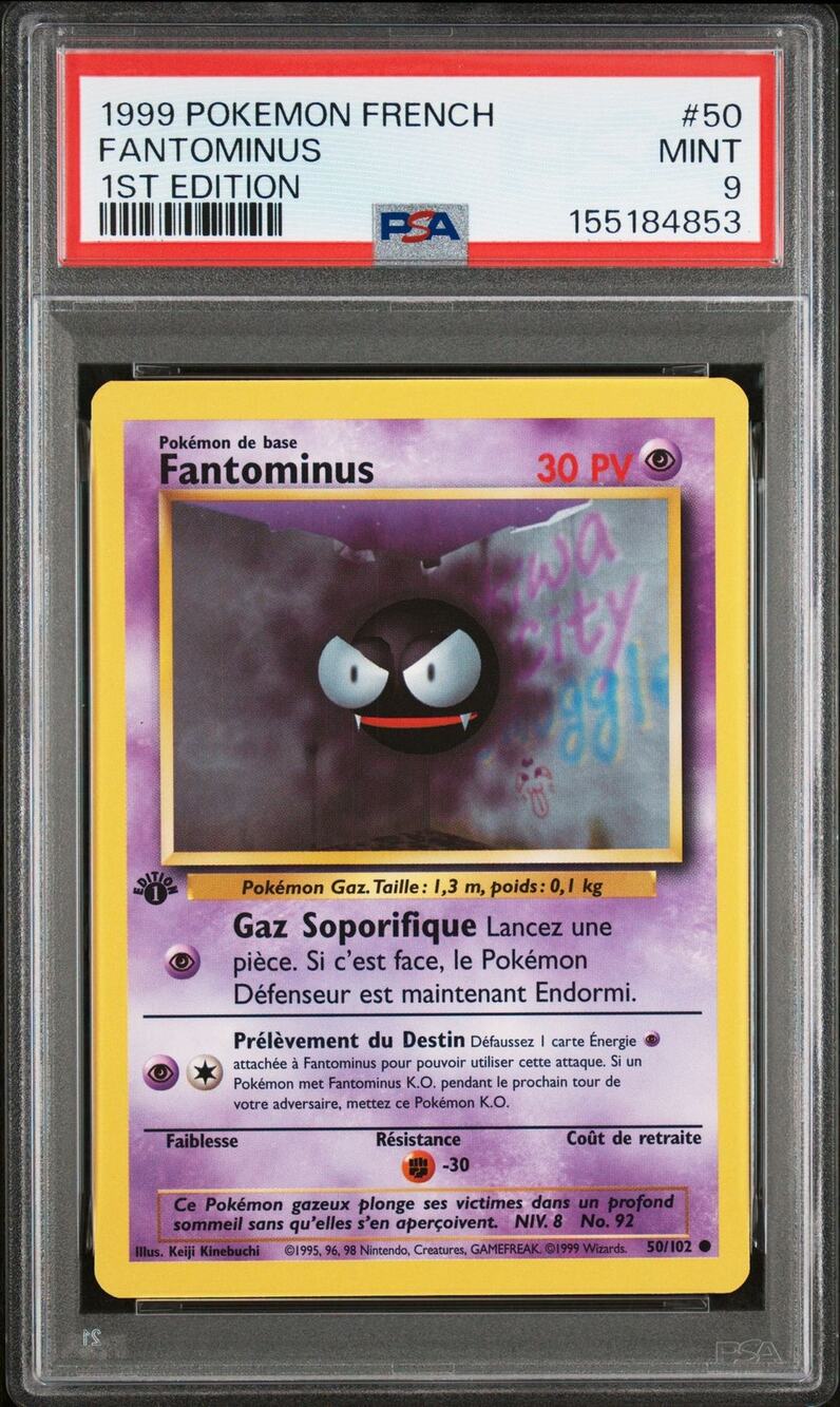 PSA 9 MINT Gastly (Fantominus) 1st Edition 50/102 Pokémon 1999 French Base Set